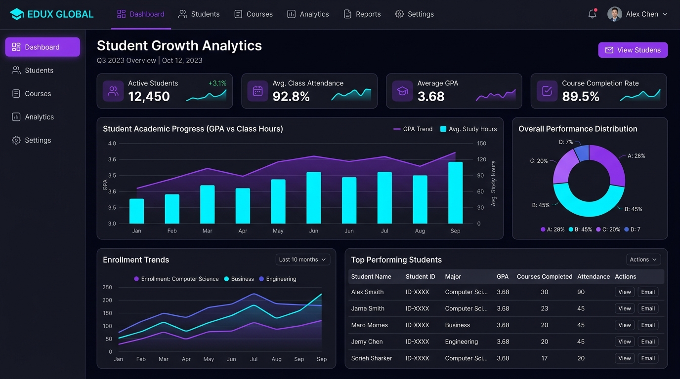EduConnect School CRM Dashboard Interface